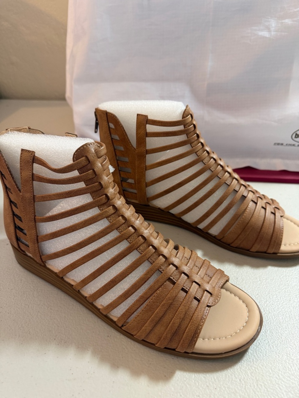 Journee Collection Brown Strappy Cage Wedge Sandals